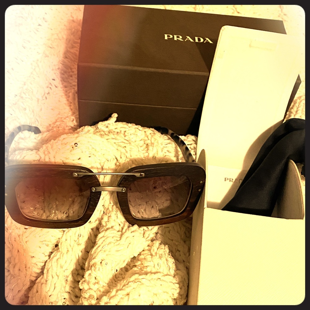 Authentic Prada sunglasses with wood frame
